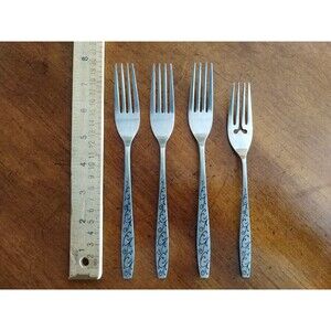 Vtg Lot 3x Dinner 7.5" 1x Salad Fork Grand Prix Florentine Black Swirl Design